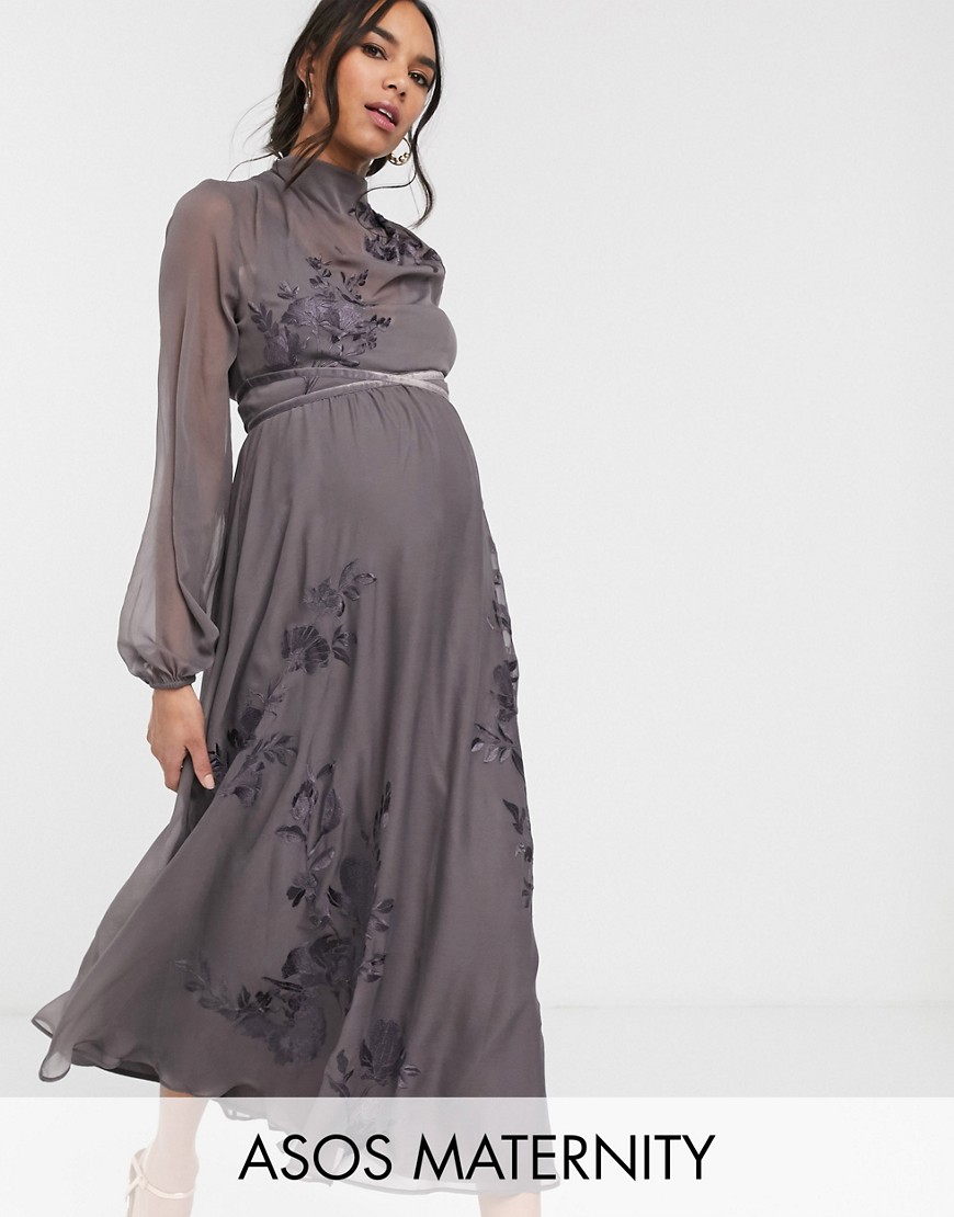 Платье для беременных от ASOS DESIGN Узнайте правила дресс-кода Ткань на подкладке Вышитый цветочный принт Высокий воротник L XL