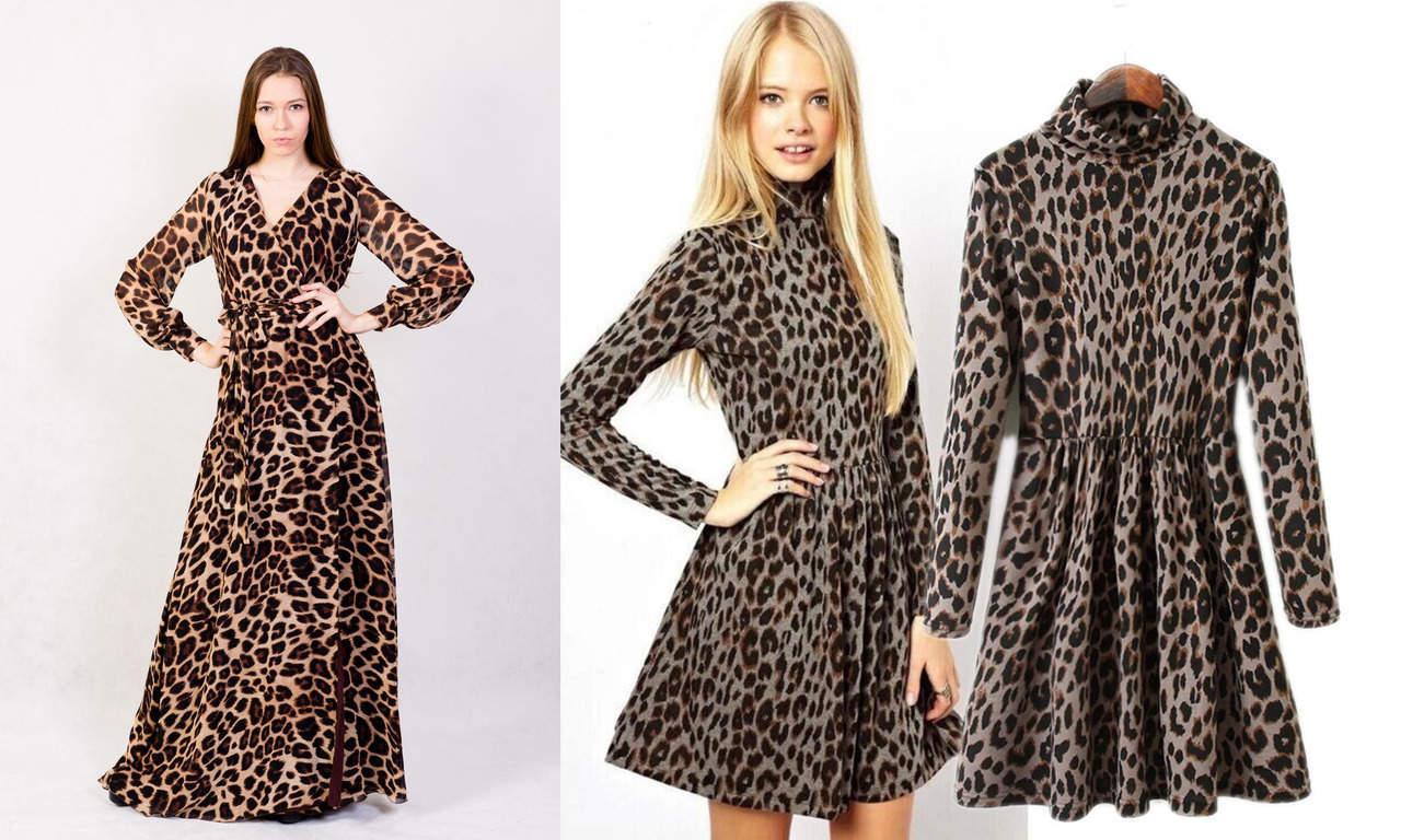 Леопардовое платье с рукавами